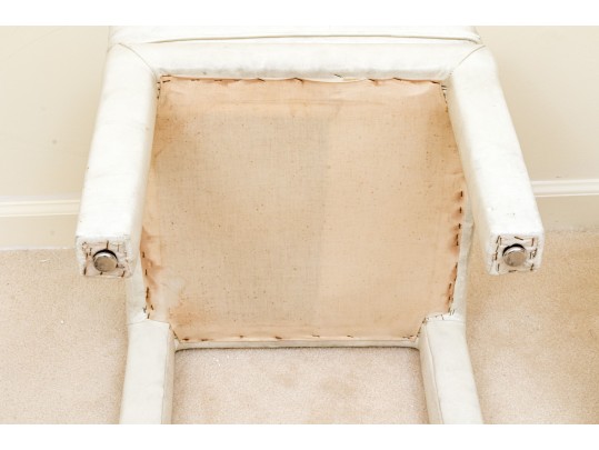 Mid-Century Modern White Leather Upholstered Stools Attributed To Drexel 