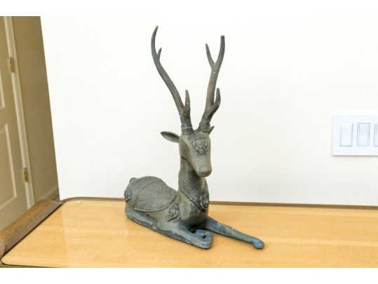 Asian Brass Recumbent Deer Sculpture 