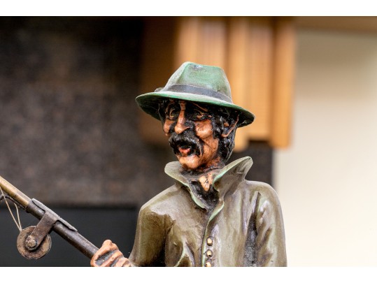 Awesome Artisanal Sculpture, Fisherman In Fishing Boat