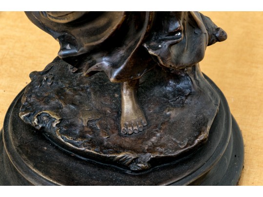 Vintage Arteriors Bronze Sculpture Of A Lady Carrying Fruit