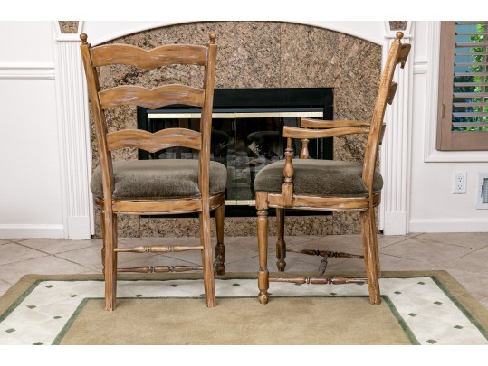 Four French Country Ladder Back Dining Chairs