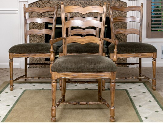 Four French Country Ladder Back Dining Chairs