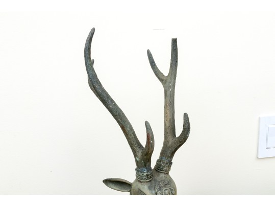 Asian Brass Recumbent Deer Sculpture 