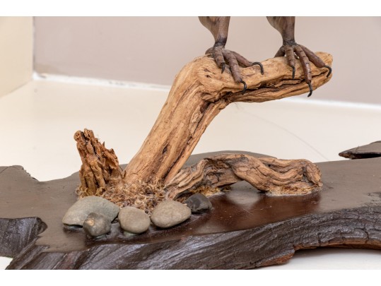 Artisanal Carved And Painted Wood And Stone Sculpture Of An Eagle