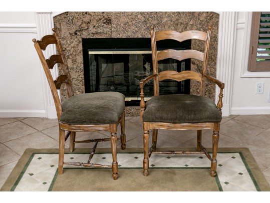 Four French Country Ladder Back Dining Chairs