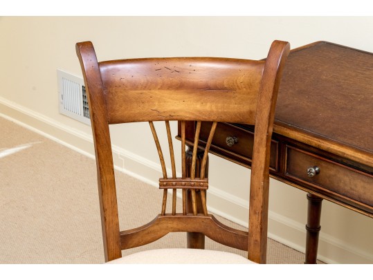Theodore Alexander Chinoiserie Walnut And Leather Writing Desk With Baker Chair