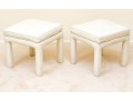 Mid-Century Modern White Leather Upholstered Stools Attributed To Drexel 