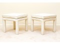 Mid-Century Modern White Leather Upholstered Stools Attributed To Drexel 