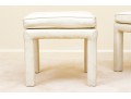Mid-Century Modern White Leather Upholstered Stools Attributed To Drexel 