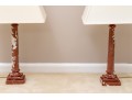 Pair Of Stately Carved Red Marble Table Lamps