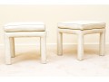 Mid-Century Modern White Leather Upholstered Stools Attributed To Drexel 