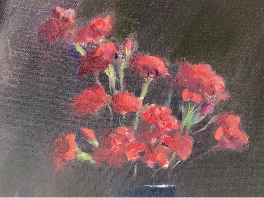 Signed P.J. Meyer Oil On Canvas, Still Life With Red Flowers