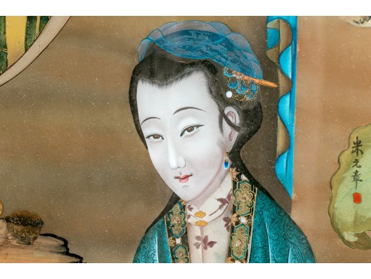 Vintage Chinese Reverse Painting On Glass