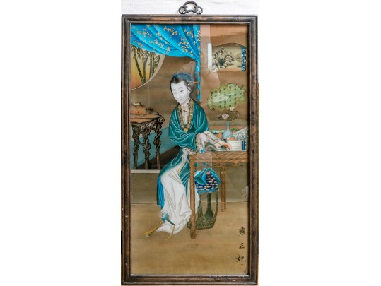 Vintage Chinese Reverse Painting On Glass