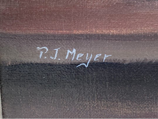 Signed P.J. Meyer Oil On Canvas, Still Life With Red Flowers