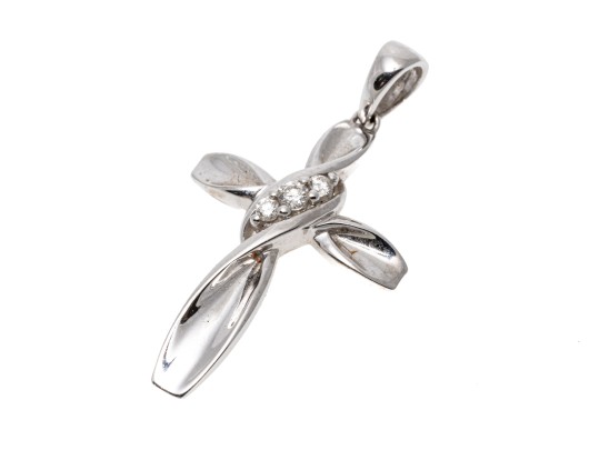 18k White Gold Contemporary Diamond Set Cross, App. 0.07 TCW