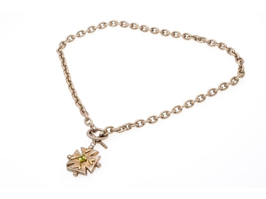 Bold Sterling Cross And Peridot Pendant Necklace