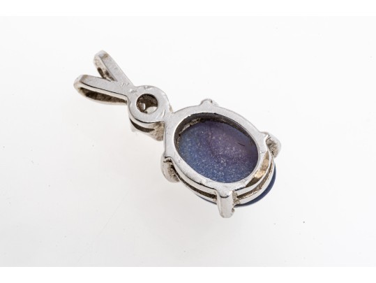 Charming 14K White Gold Star Sapphire And Diamond Pendant