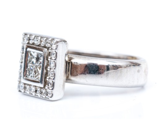 18K Eye-Catching Princess And Brilliant Cut Diamond Ring, Size 7.25