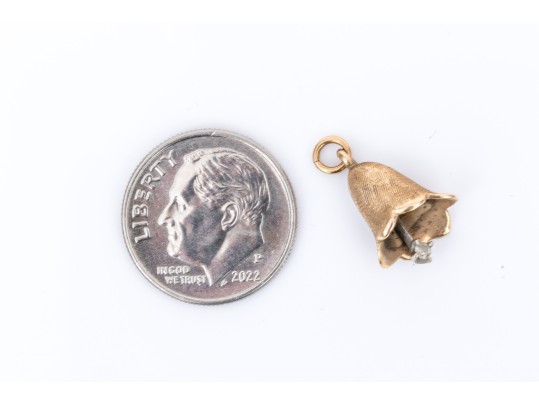 14 Gold Vintage Bell Pendant, Cz Set