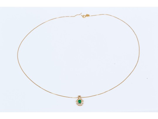 10k Yellow Gold Pretty Emerald, 0.27 CTS, And Diamond Pendant, App. 0.04 TCW, With Chain