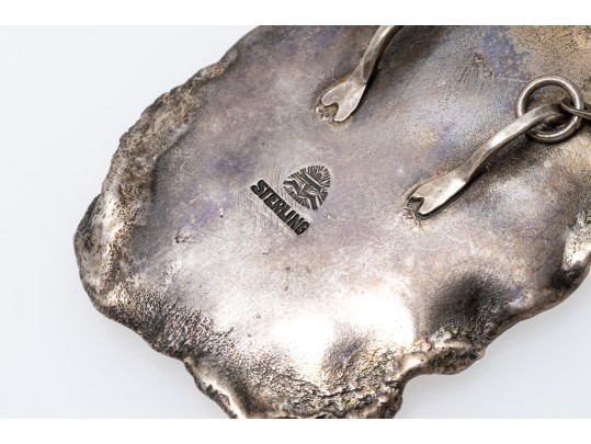 Sterling Brutalist Style Face Pendant Necklace