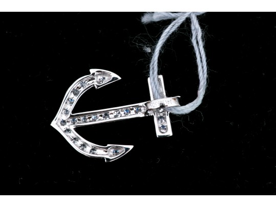 14k White Gold Lovely Diamond Anchor Pendant, App. 0.25 TCW