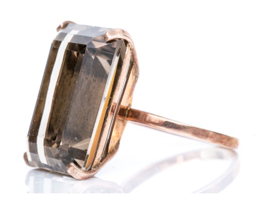 14K Smoky Quartz Set Statement Ring, Size 8.5+