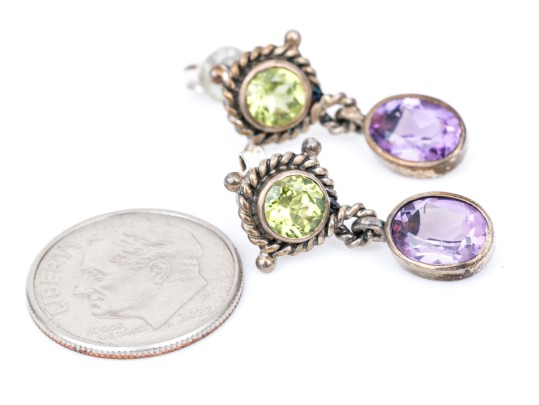 Sterling Amethyst And Peridot Pendant Earrings