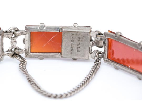 Rustic Sterling And Red Agate Set Link Bracelet