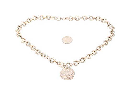 Tiffany And Co. Sterling Silver Address Pendant, On Complementary Chunky Curb Link Chain