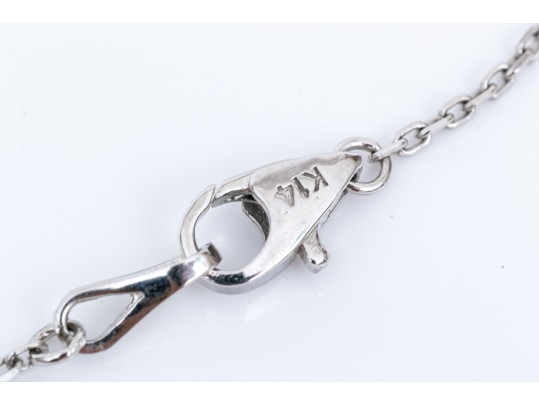 14k White Gold Lovely Opera Length Diamond Set Station Necklace, App. 0.24 TCW