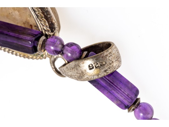Colorful Amethyst Necklace With Rutilated Quartz Sterling Pendant