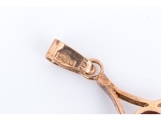 .583 Gold Vintage Open Lavaliere Pendant, Synthetic Blue-purple Sapphire Set