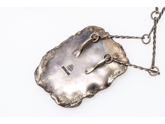 Sterling Brutalist Style Face Pendant Necklace