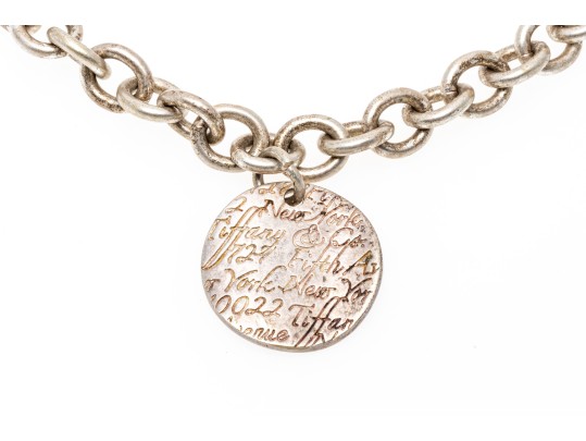 Tiffany And Co. Sterling Silver Address Pendant, On Complementary Chunky Curb Link Chain
