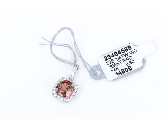 14k White Gold Beautiful Rhodolite Garnet And Diamond Halo And Bale Pendant