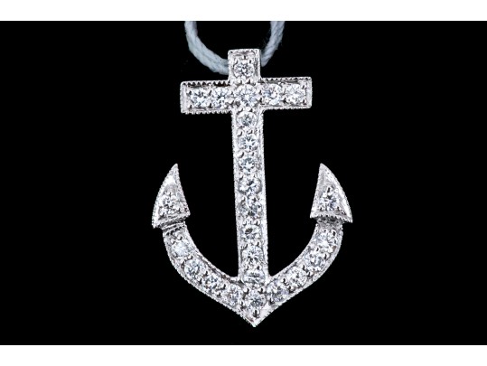 14k White Gold Lovely Diamond Anchor Pendant, App. 0.25 TCW