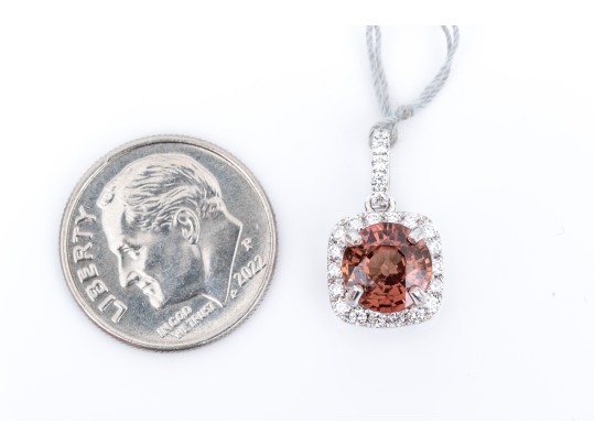 14k White Gold Beautiful Rhodolite Garnet And Diamond Halo And Bale Pendant