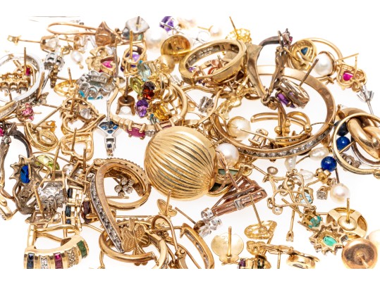 Lot Of Assorted 10k Gold Half Pairs Of Earrings, Assorted Styles, 51.4 Gross Dwt