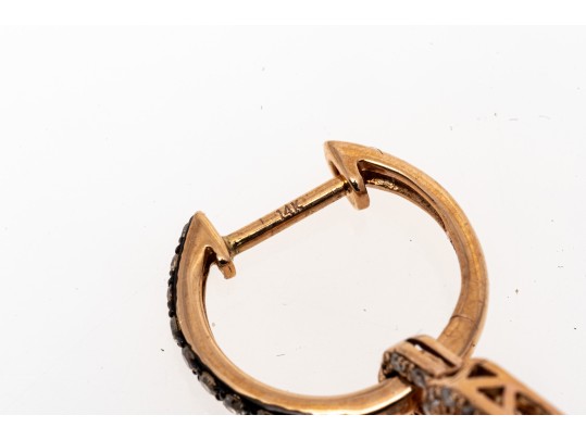 14k Rose Gold Stunning Effy Aquamarine And White Diamond Halo Earrings With Cognac Diamond Tops