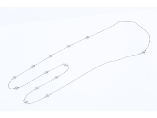 14k White Gold Lovely Opera Length Diamond Set Station Necklace, App. 0.24 TCW