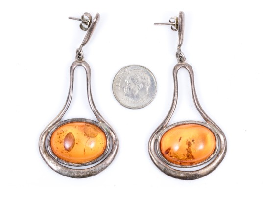 Collection Of Sterling And Amber Rustic Jewelry