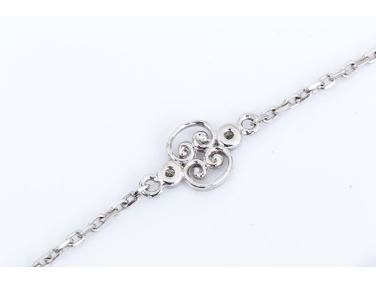 14k White Gold Lovely Opera Length Diamond Set Station Necklace, App. 0.24 TCW