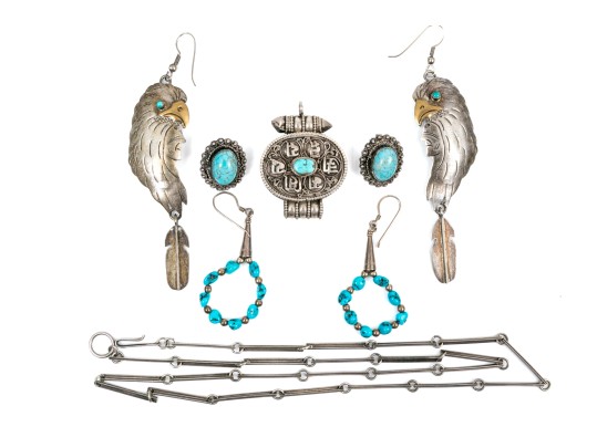 Collection Of Sterling And Turquoise And Howlite Stone Jewelry