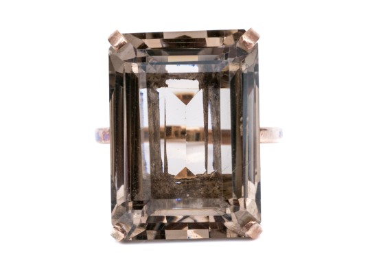 14K Smoky Quartz Set Statement Ring, Size 8.5+