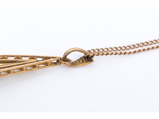 10k Yellow Gold Pretty Vintage Ruby Lavaliere Pendant, 0.09 CTS, With Chain