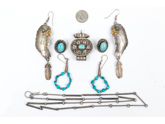 Collection Of Sterling And Turquoise And Howlite Stone Jewelry