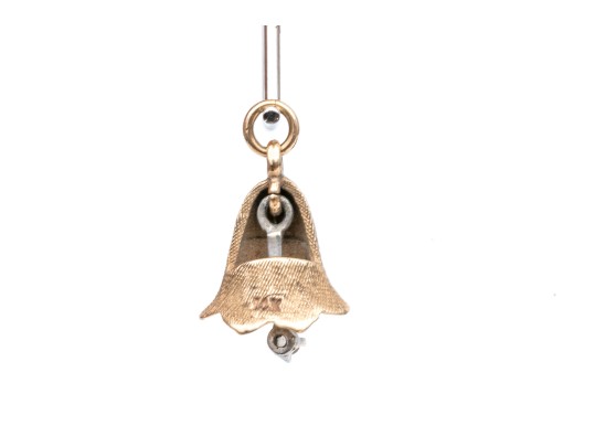 14 Gold Vintage Bell Pendant, Cz Set