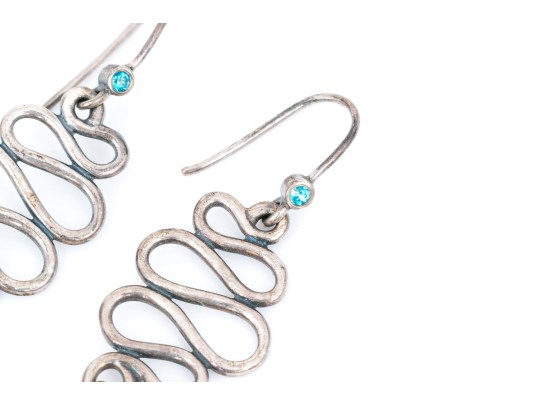 Sterling And 14K Serpentine And Topaz Pendant Earrings